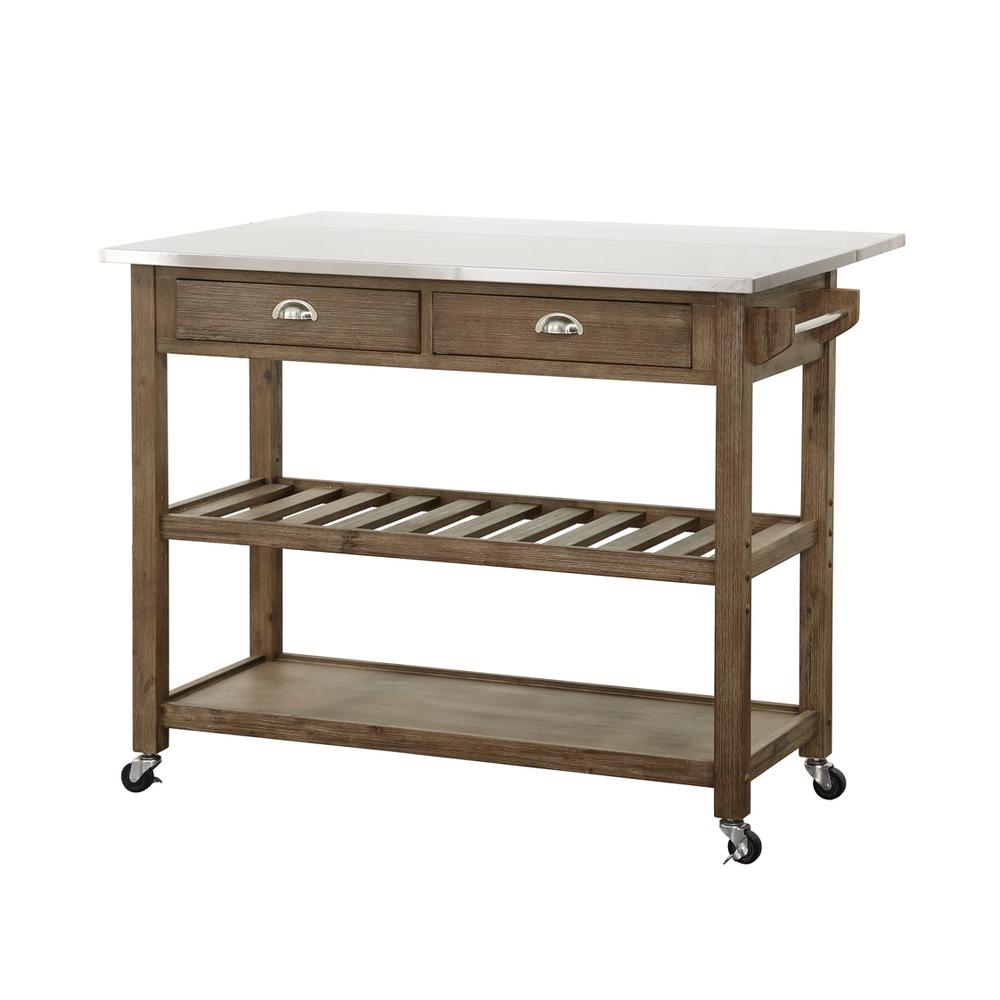 Sonoma Kitchen Cart with Drop-Leaf [Barnwood Wire-Brush]. Picture 1