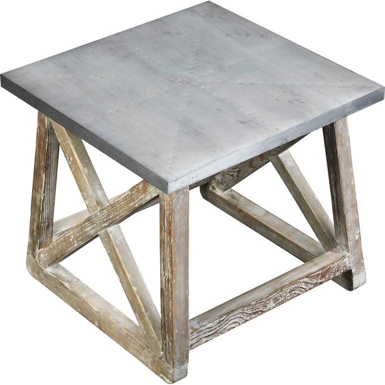 (MH) Martin Side Table, White-Wash / Zinc Top, White-Wash & Zinc Top. Picture 1