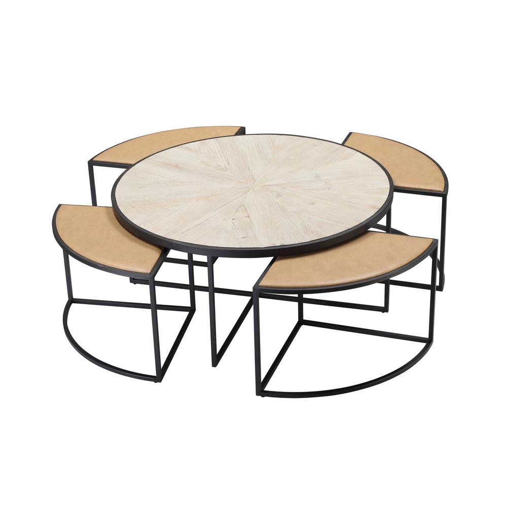 Olivia 5pc Nesting Coffee Table Set with 4 Nesting Stools. Picture 1