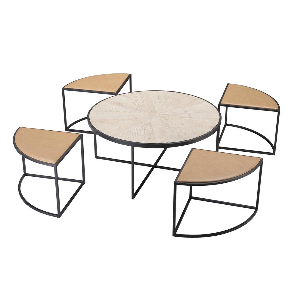 Olivia 5pc Nesting Coffee Table Set with 4 Nesting Stools. Picture 2
