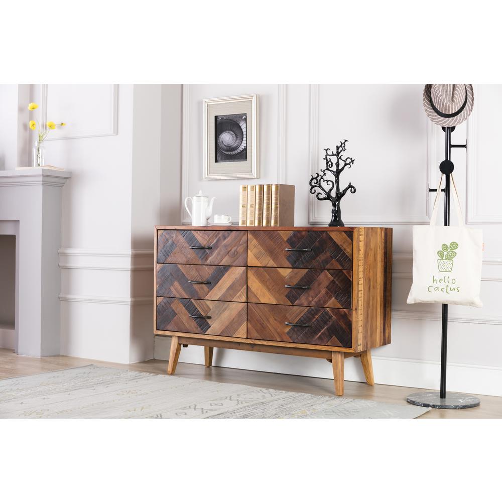 Benton Oak Wood 6 Drawer Dresser - Natural Oak Finish. Picture 2