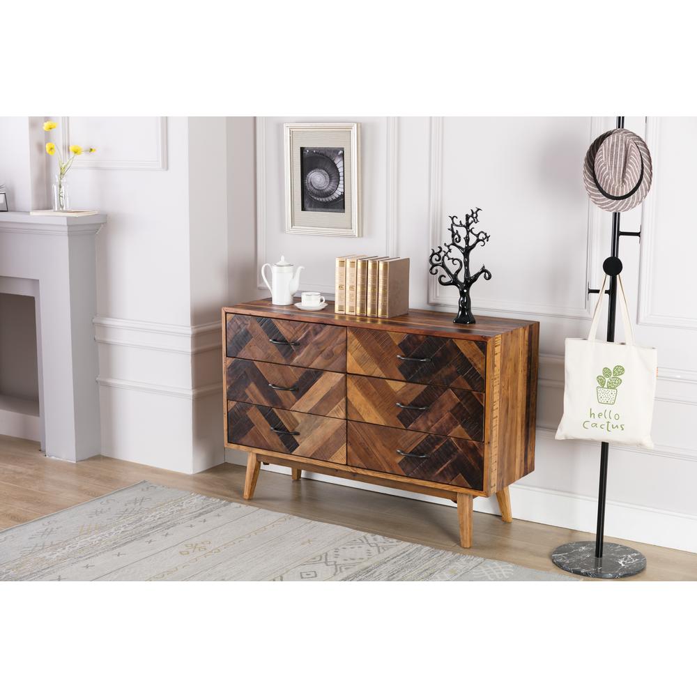 Benton Oak Wood 6 Drawer Dresser - Natural Oak Finish. Picture 3