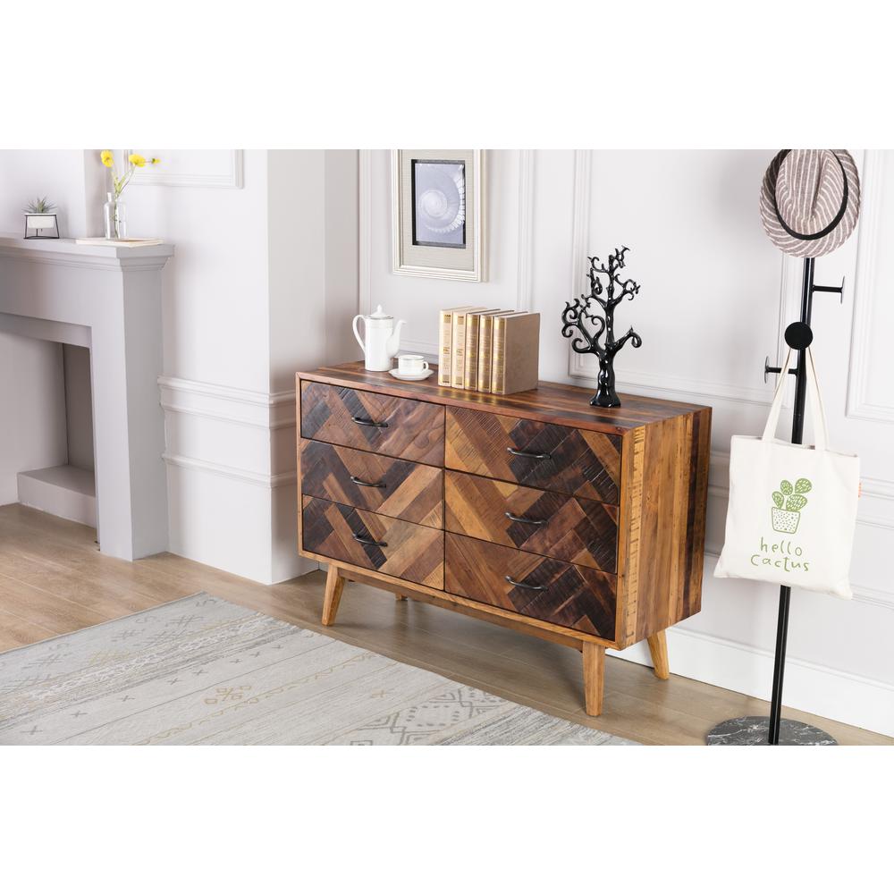 Benton Oak Wood 6 Drawer Dresser - Natural Oak Finish. Picture 4