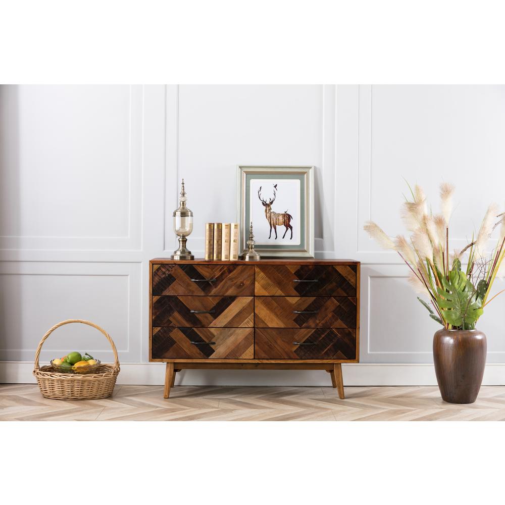 Benton Oak Wood 6 Drawer Dresser - Natural Oak Finish. Picture 5