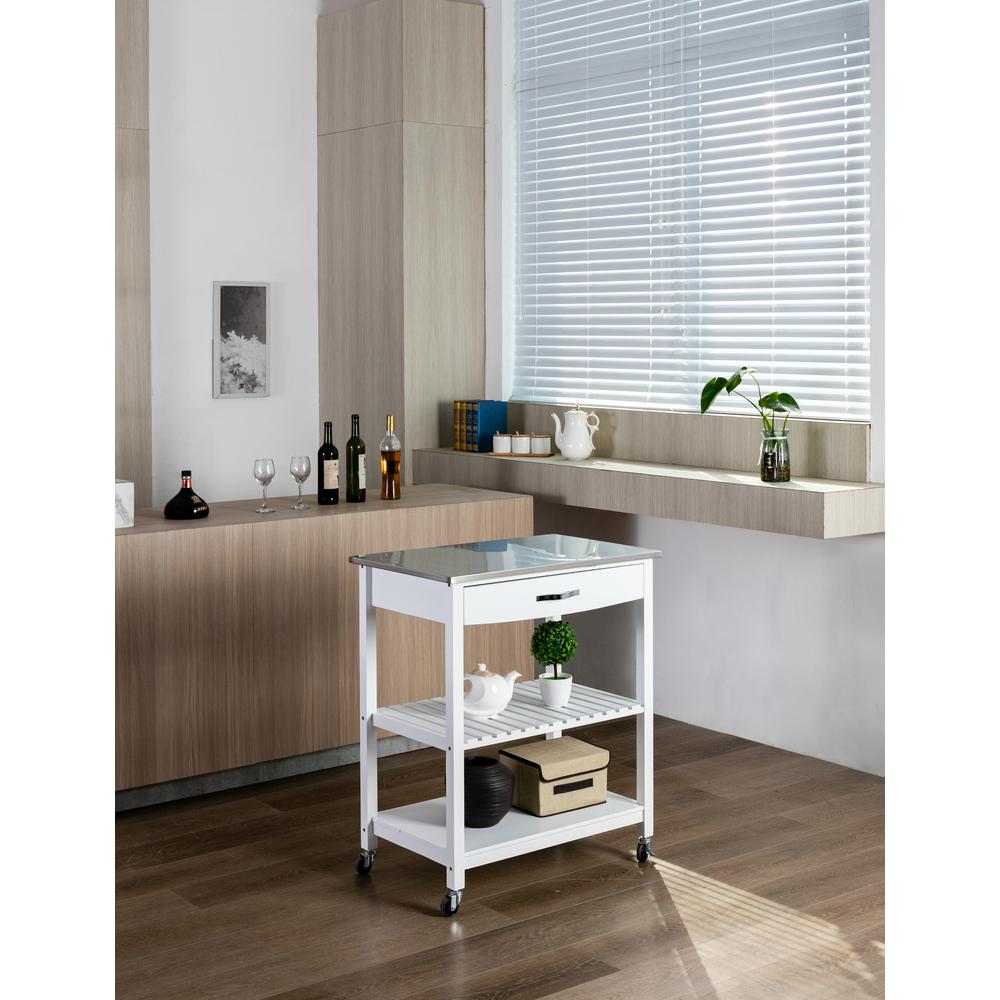 Holland Kitchen Cart With Stainless Steel Top - White. Picture 18