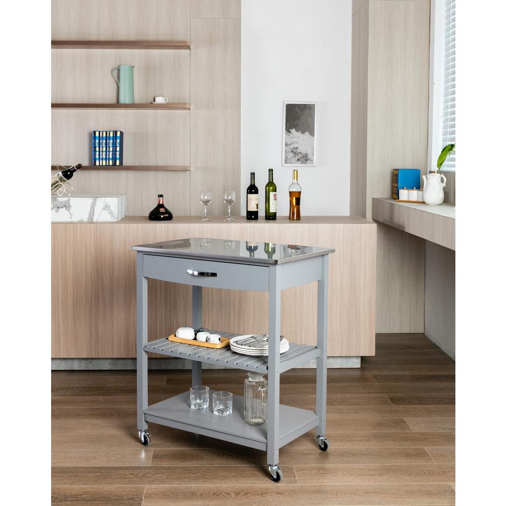 Holland Kitchen Cart With Stainless Steel Top - Gray. Picture 35
