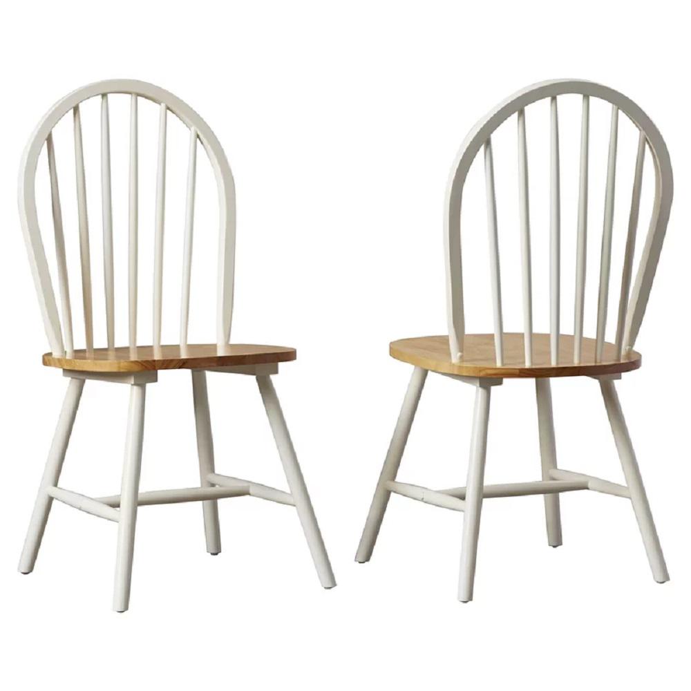Windsor Farmhouse Dining Chairs, Set of 2 - White/Natural. Picture 1