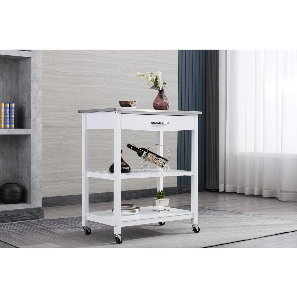 Holland Kitchen Cart With Stainless Steel Top - White. Picture 4