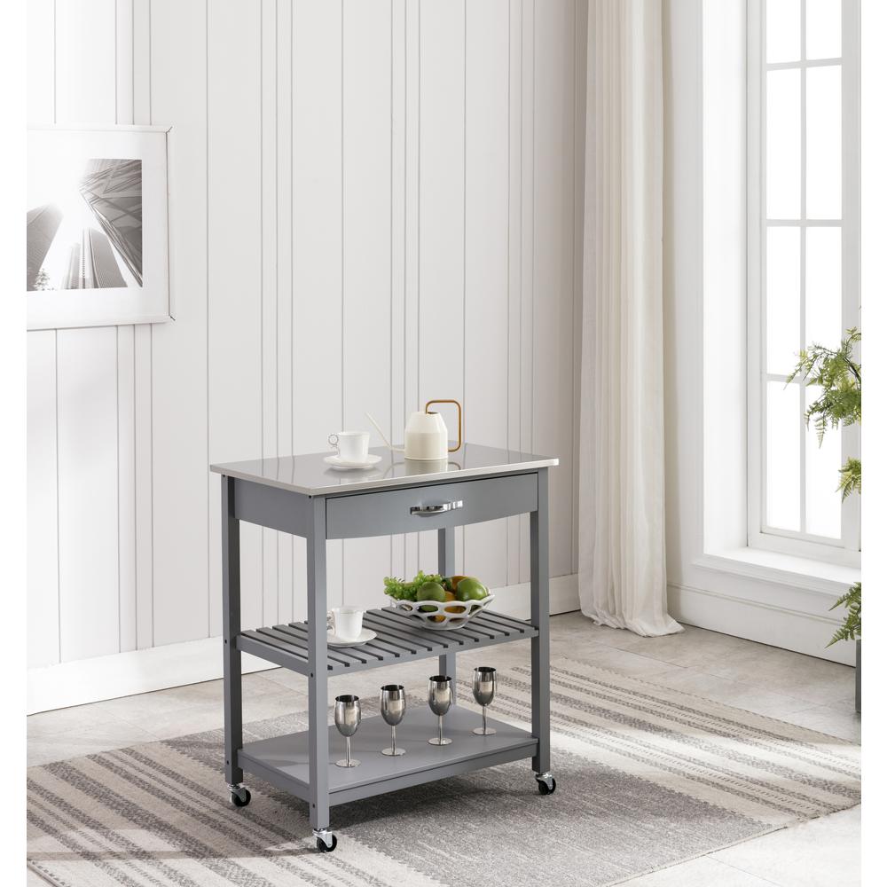 Holland Kitchen Cart With Stainless Steel Top - Gray. Picture 20