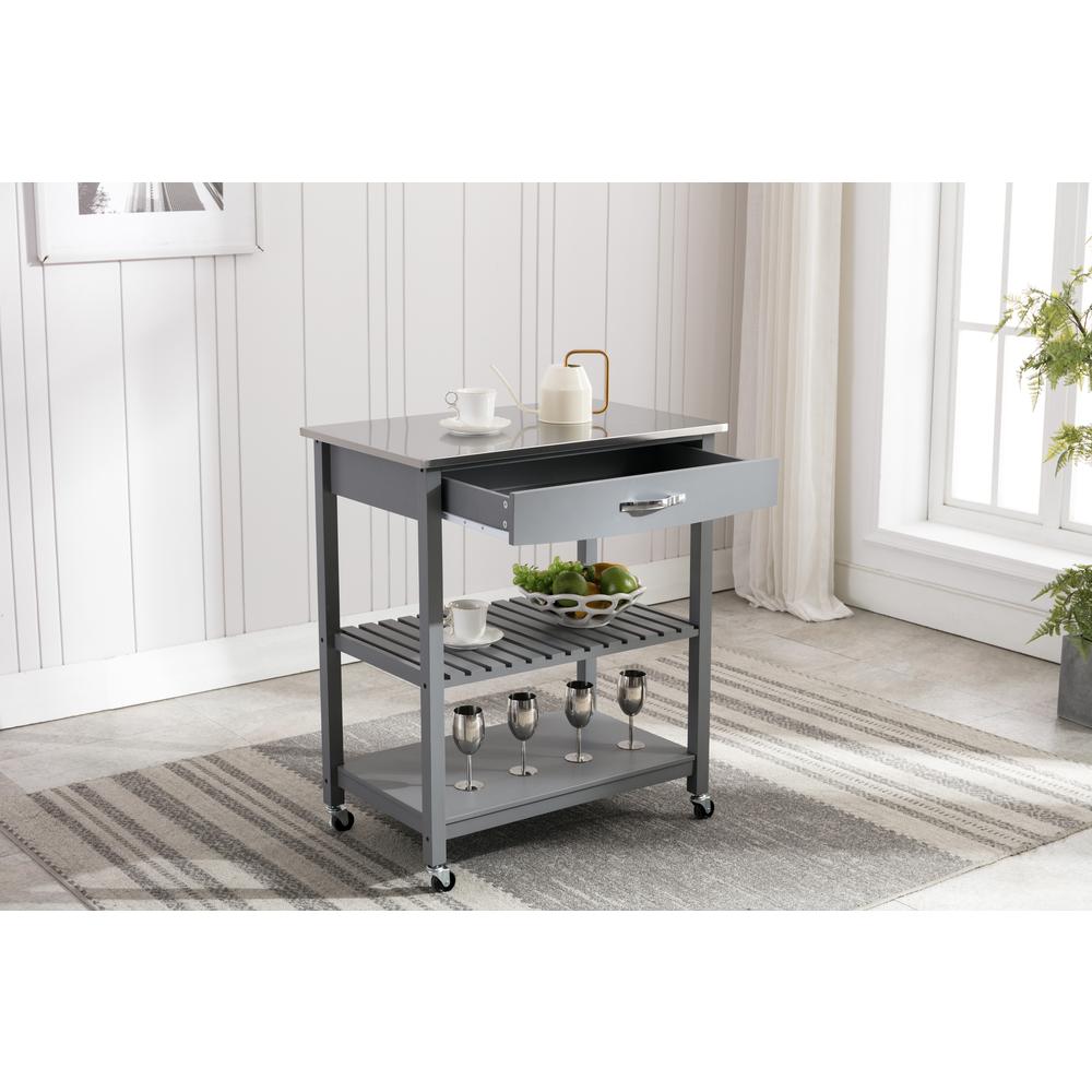 Holland Kitchen Cart With Stainless Steel Top - Gray. Picture 21
