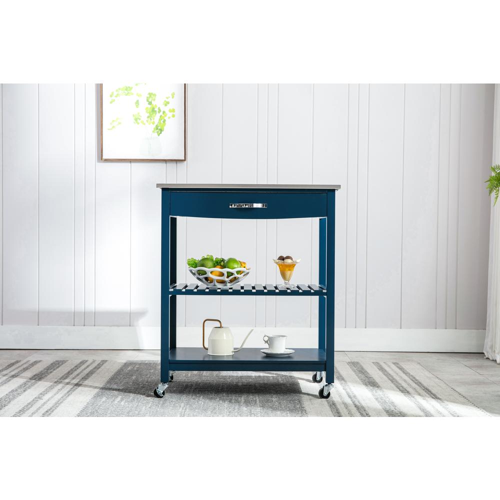 Holland Kitchen Cart With Stainless Steel Top - Navy Blue. Picture 19