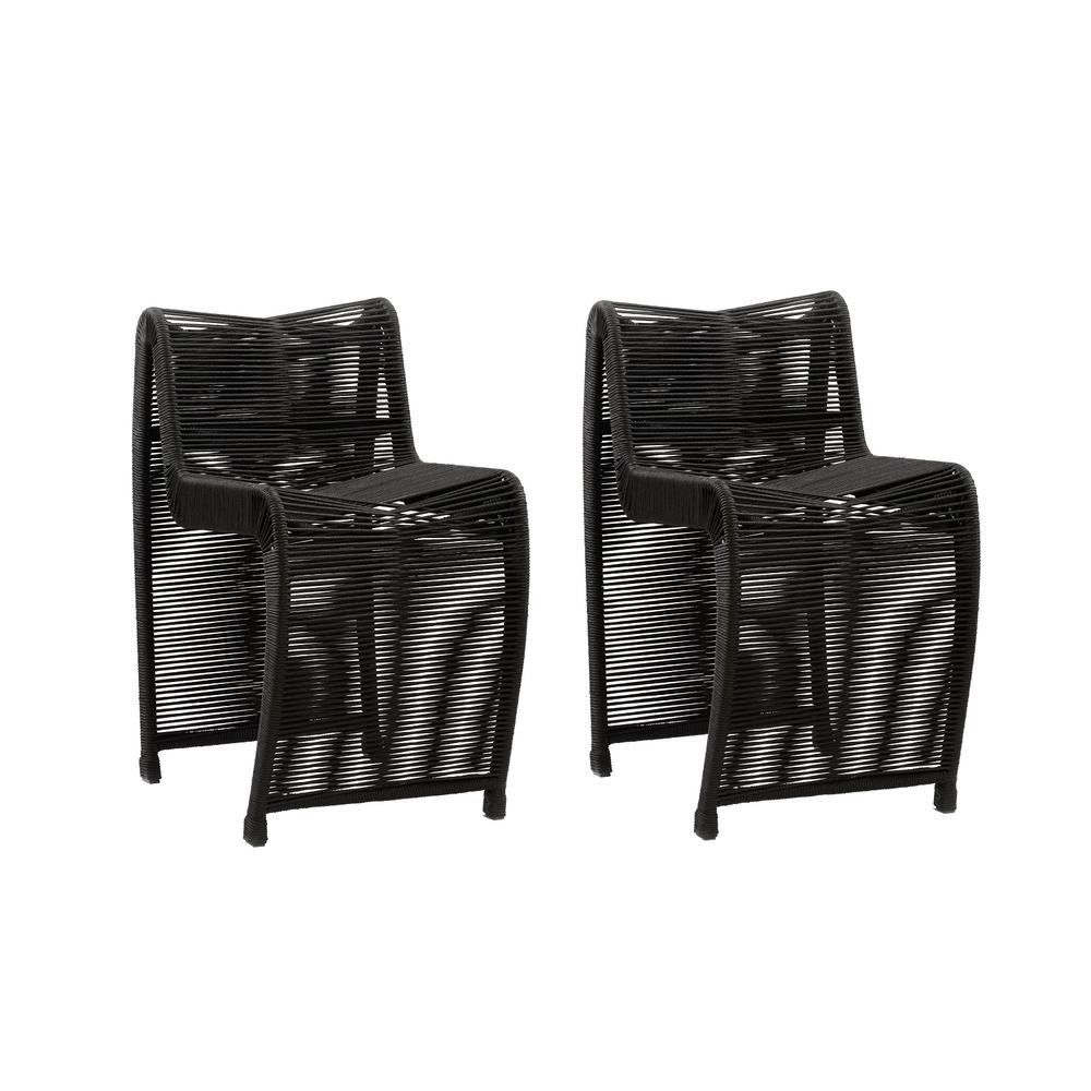 Lorenzo Black Rope Counter Stool - Set of 2. Picture 1