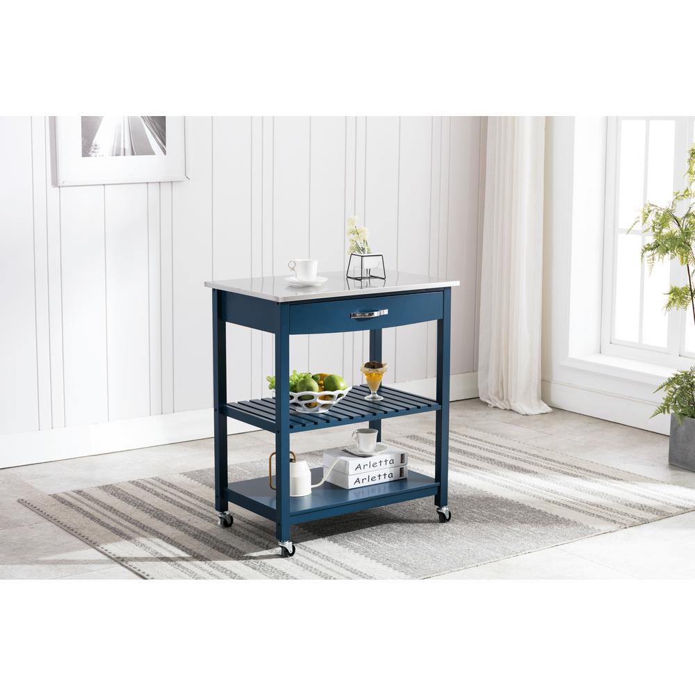 Holland Kitchen Cart With Stainless Steel Top - Navy Blue. Picture 14