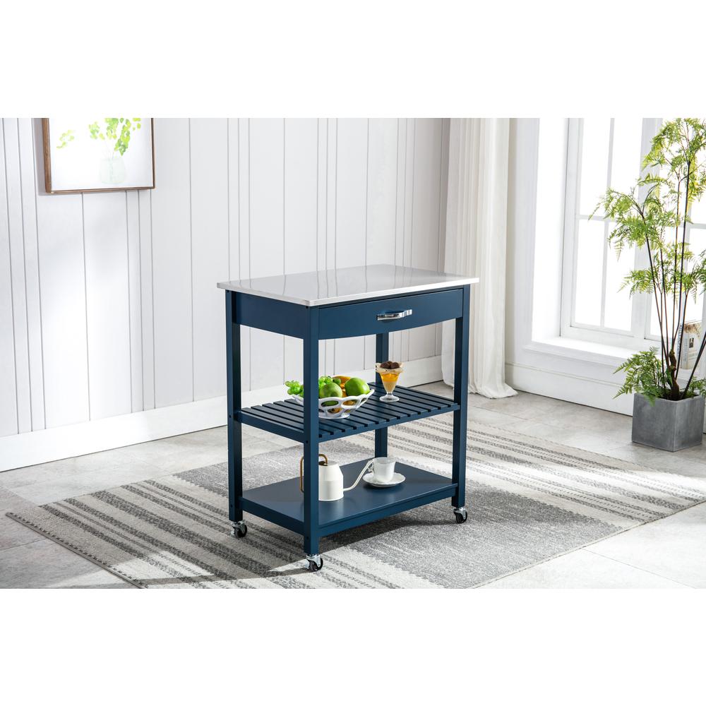 Holland Kitchen Cart With Stainless Steel Top - Navy Blue. Picture 17