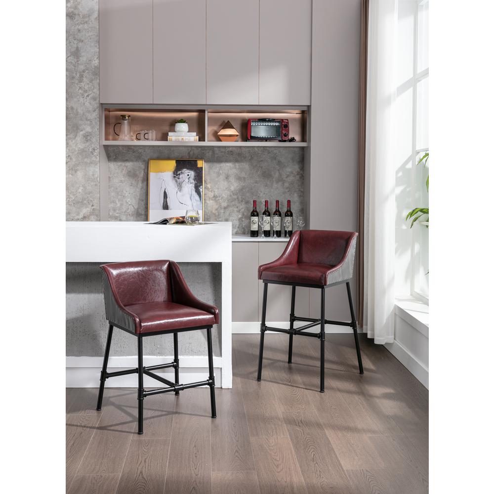 Parlor Faux Leather Adjustable Bar Stool - Burgundy. Picture 11