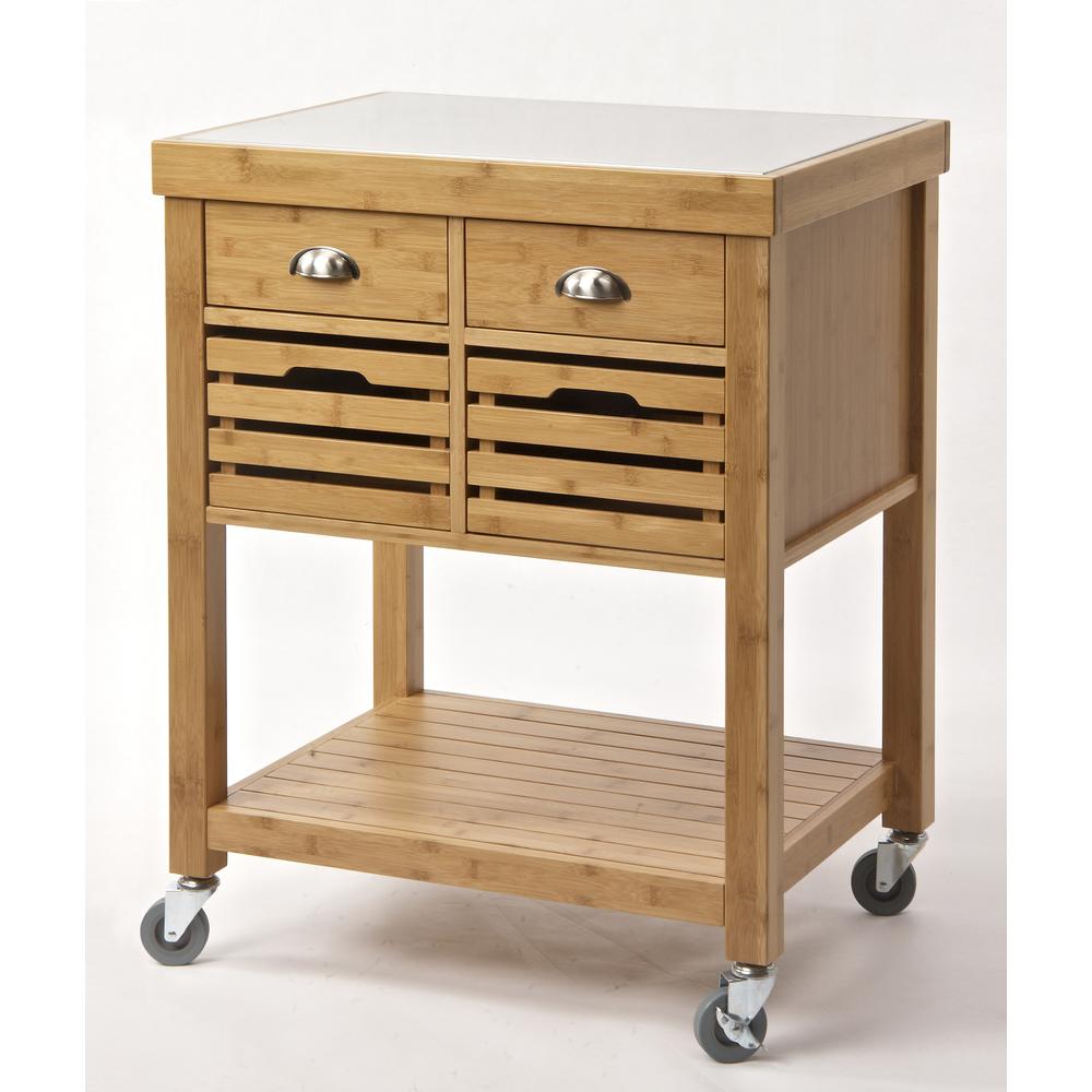 Kenta Bamboo Kitchen Cart, Stainless Steel Top.., Natural. The main picture.