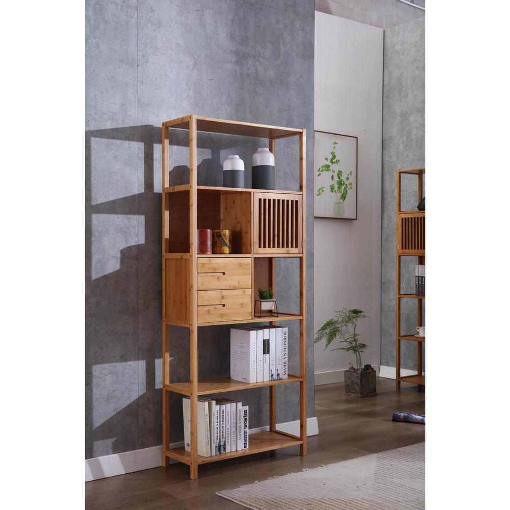 Selma Bamboo Bookcase - Right Facing Spindle Cabinet, Natural. Picture 1