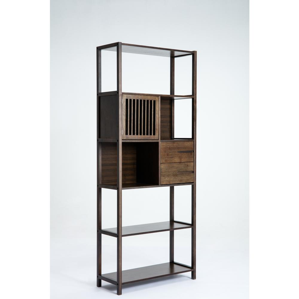 Selma Bamboo Bookcase - Left Facing Spindle Cabinet, Cappuccino. Picture 1