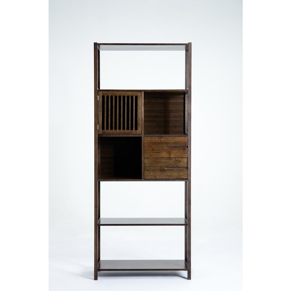 Selma Bamboo Bookcase - Left Facing Spindle Cabinet, Cappuccino. Picture 4