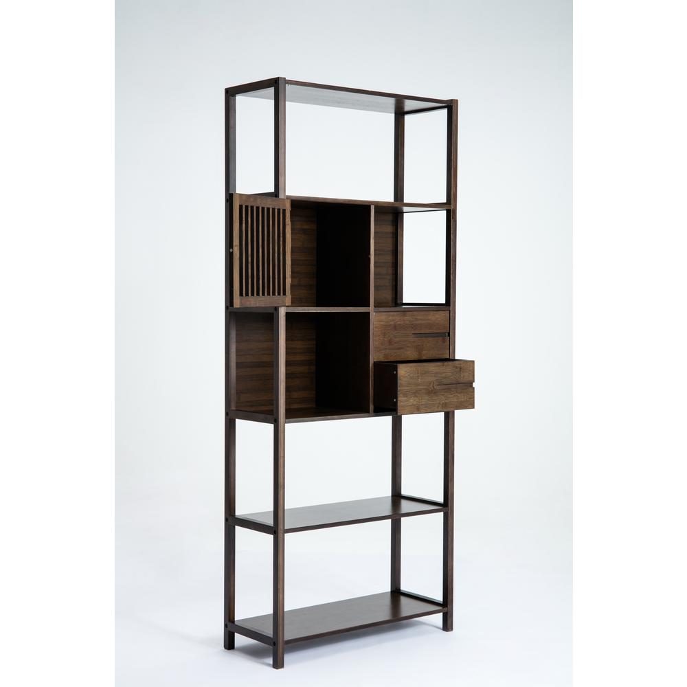 Selma Bamboo Bookcase - Left Facing Spindle Cabinet, Cappuccino. Picture 5