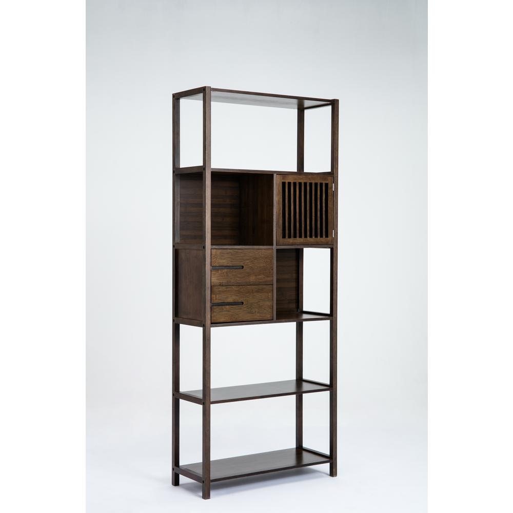 Selma Bamboo Bookcase - Right Facing Spindle Cabinet, Cappuccino. Picture 1
