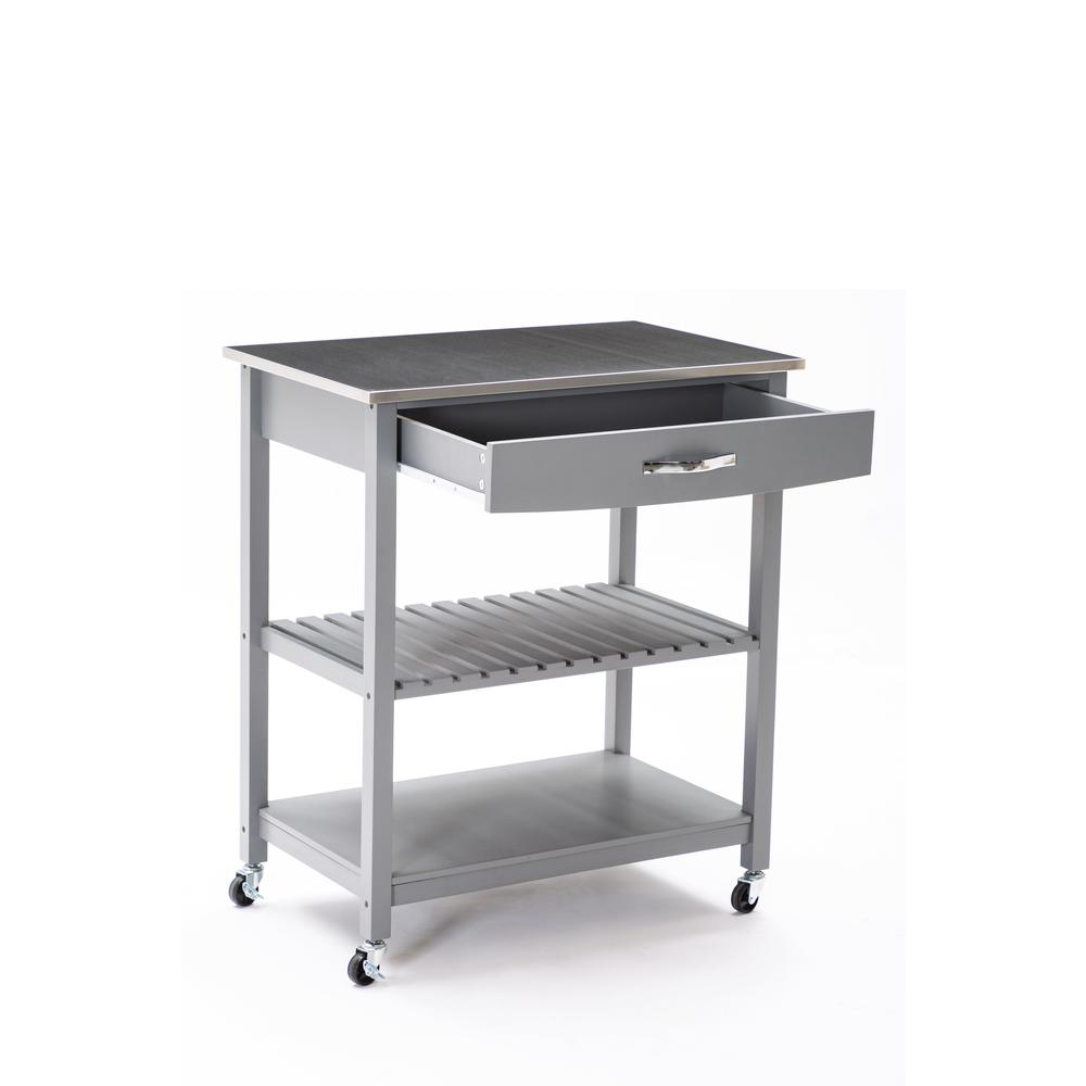 Holland Kitchen Cart With Stainless Steel Top, Gray. Picture 2