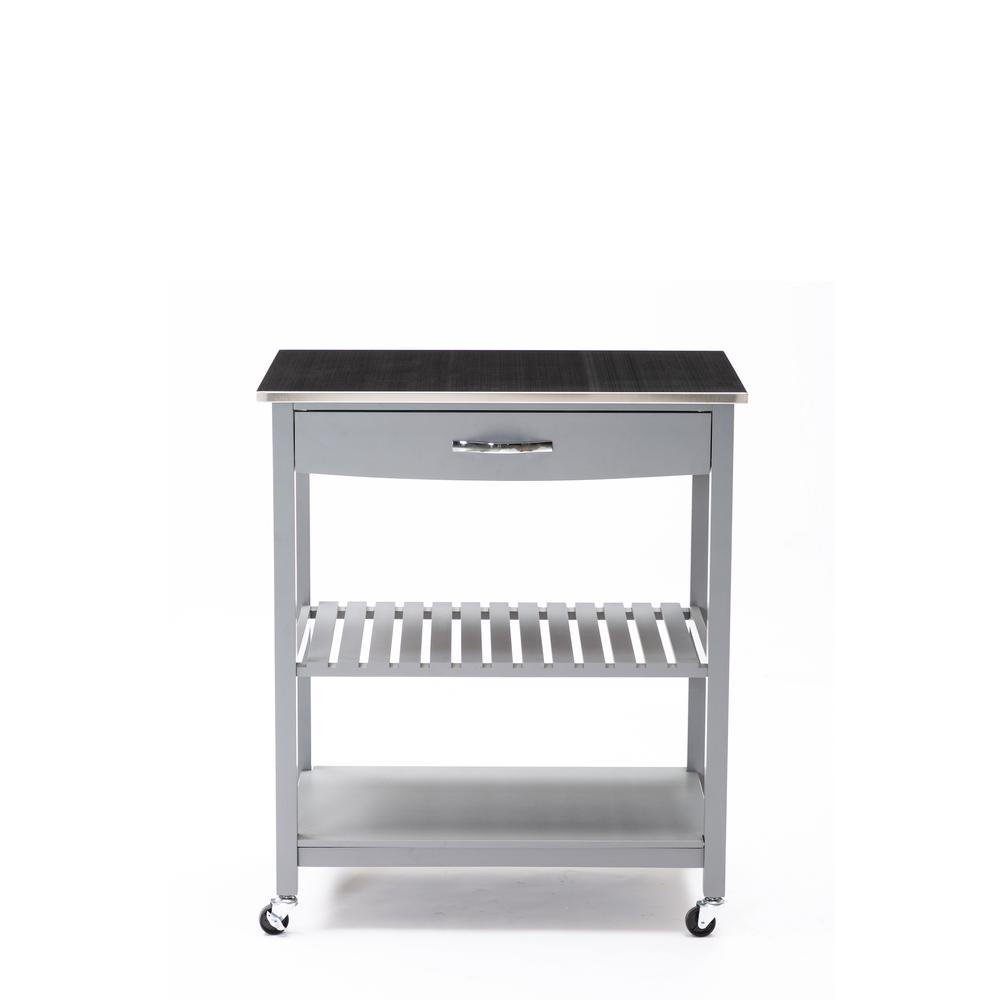 Holland Kitchen Cart With Stainless Steel Top, Gray. Picture 1