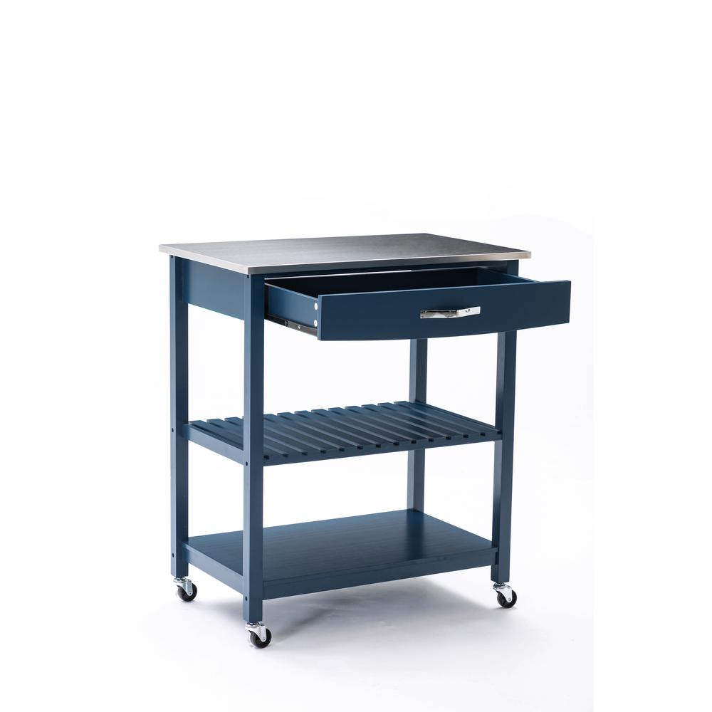 Holland Kitchen Cart With Stainless Steel Top, Navy Blue. Picture 2