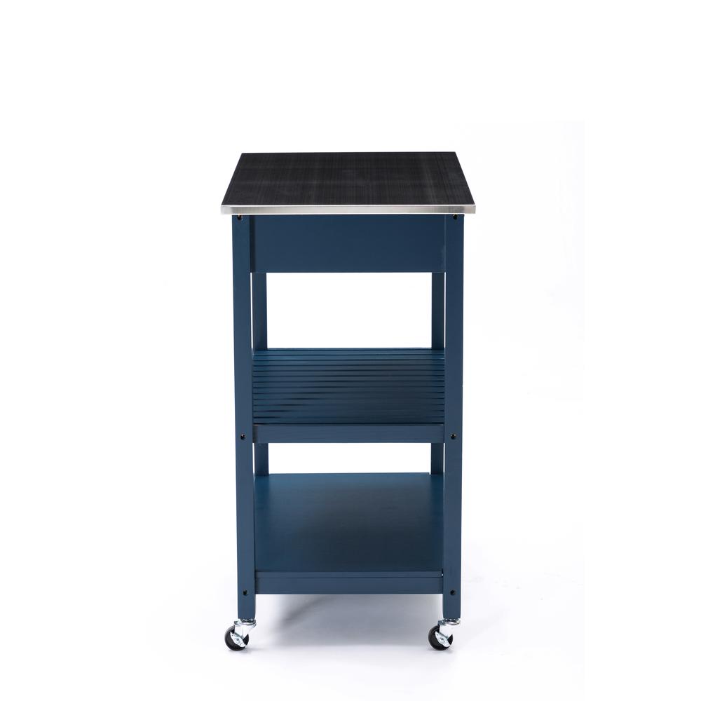 Holland Kitchen Cart With Stainless Steel Top, Navy Blue. Picture 3