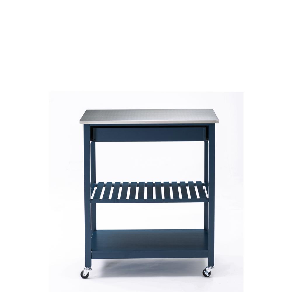 Holland Kitchen Cart With Stainless Steel Top, Navy Blue. Picture 4