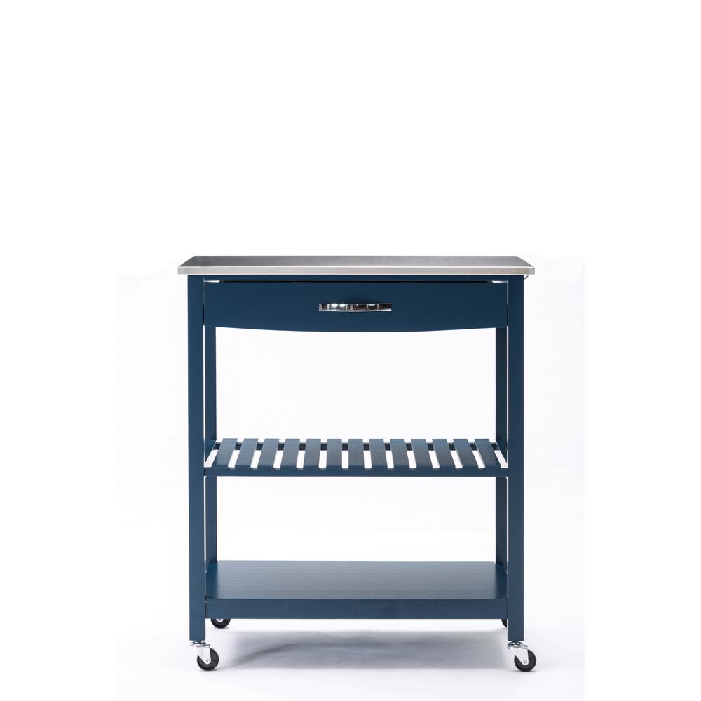 Holland Kitchen Cart With Stainless Steel Top, Navy Blue. Picture 1