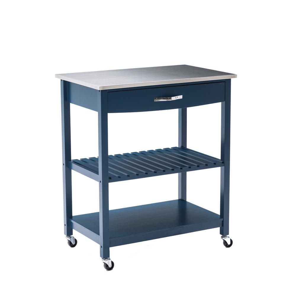 Holland Kitchen Cart With Stainless Steel Top - Navy Blue. Picture 1