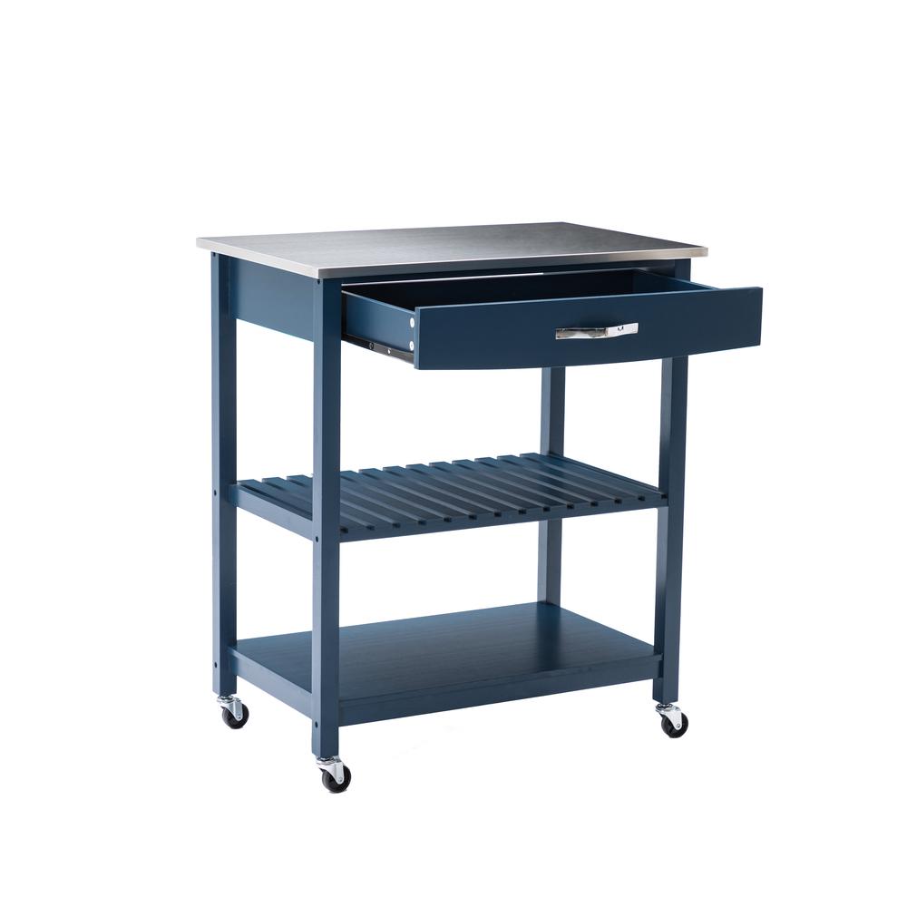 Holland Kitchen Cart With Stainless Steel Top - Navy Blue. Picture 46
