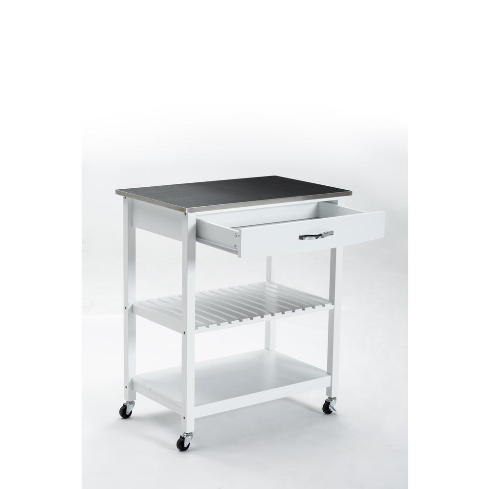 Holland Kitchen Cart With Stainless Steel Top, White. Picture 2