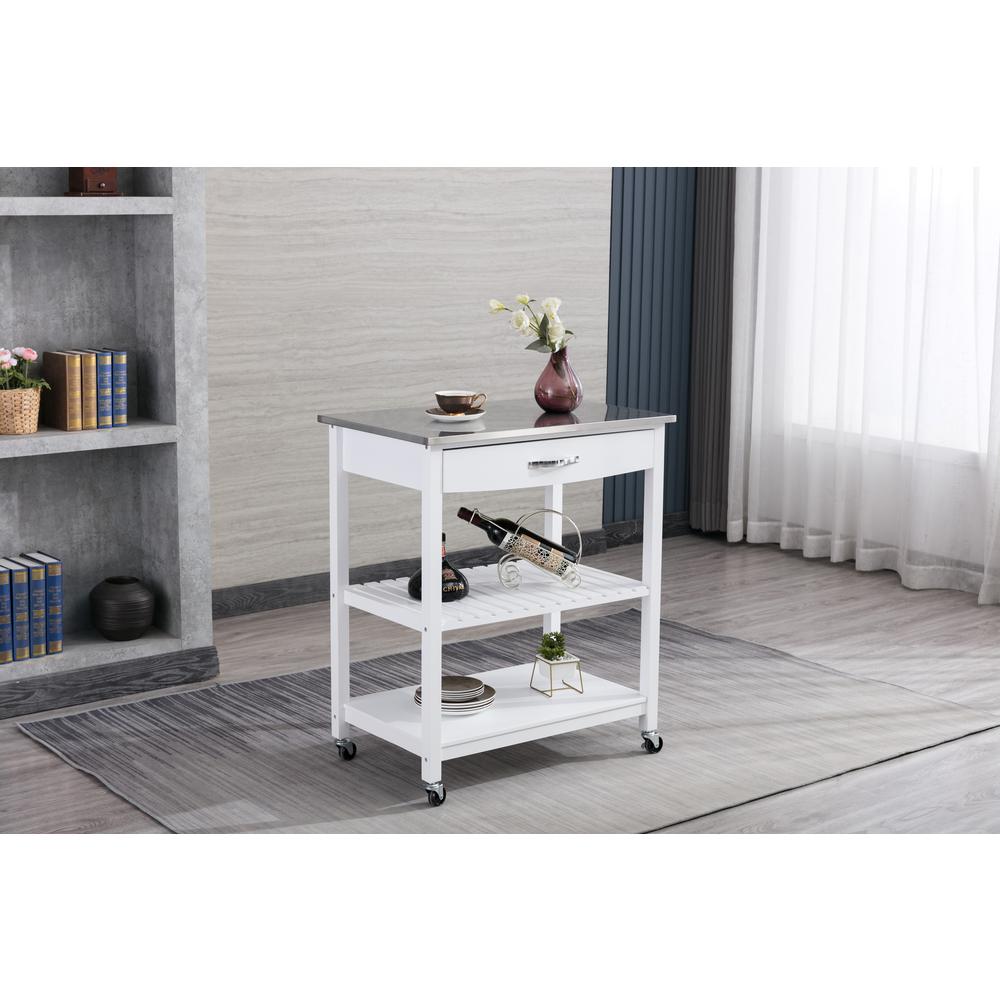 Holland Kitchen Cart With Stainless Steel Top, White. Picture 5