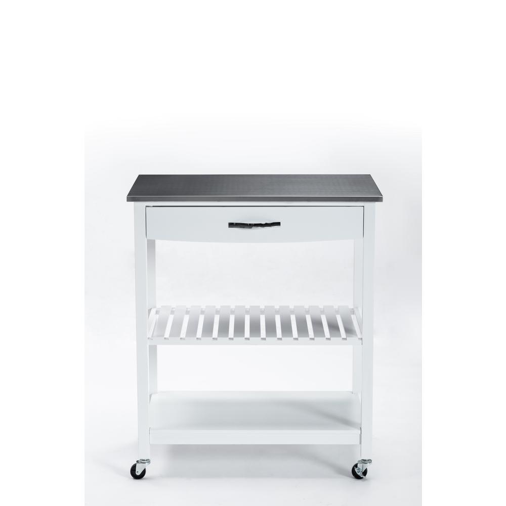 Holland Kitchen Cart With Stainless Steel Top, White. Picture 1