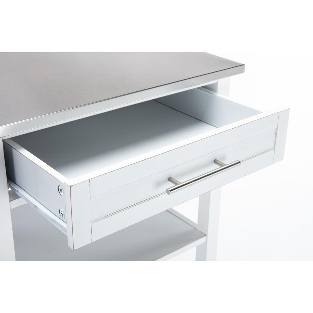 Hennington Kitchen Cart With Stainless Steel Top - White Wash. Picture 5