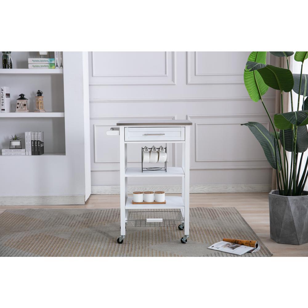 Hennington Kitchen Cart With Stainless Steel Top - White Wash. Picture 8