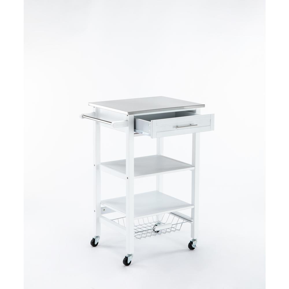 Hennington Kitchen Cart With Stainless Steel Top, White Wash. Picture 2