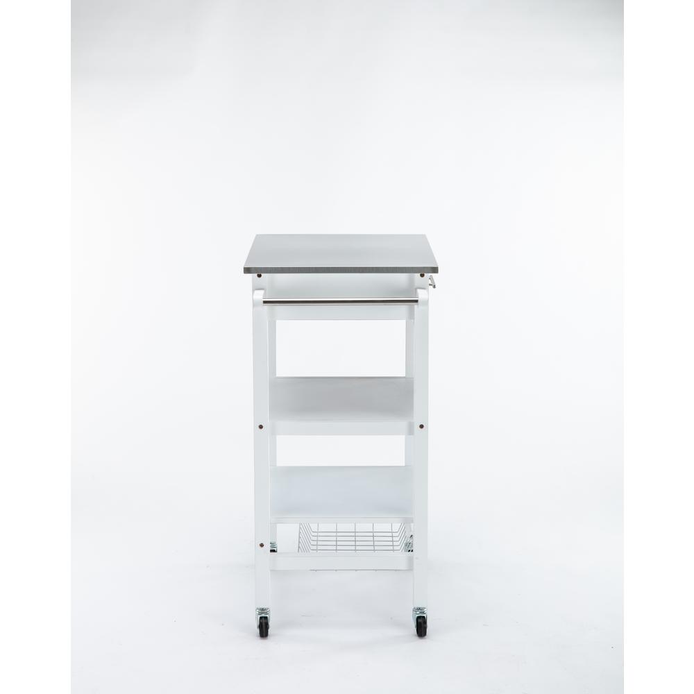 Hennington Kitchen Cart With Stainless Steel Top, White Wash. Picture 4