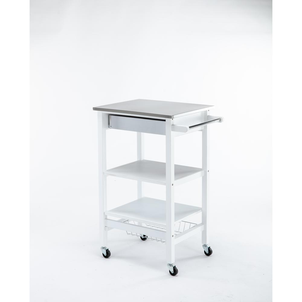 Hennington Kitchen Cart With Stainless Steel Top, White Wash. Picture 5