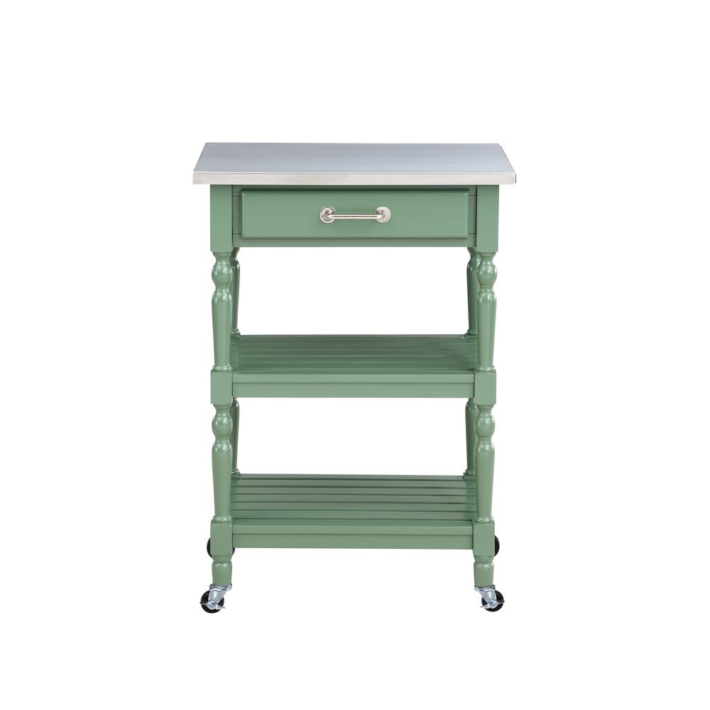 Carolina Kitchen Cart w/ Stainless Steel Top - Equestrian Green. Picture 1
