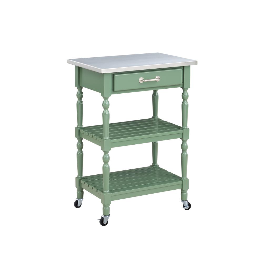 Carolina Kitchen Cart w/ Stainless Steel Top - Equestrian Green. Picture 2