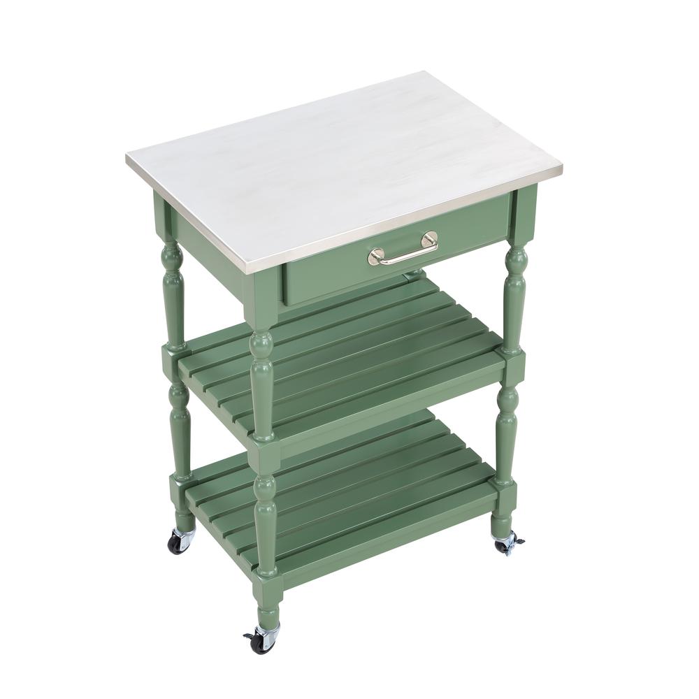 Carolina Kitchen Cart w/ Stainless Steel Top - Equestrian Green. Picture 4