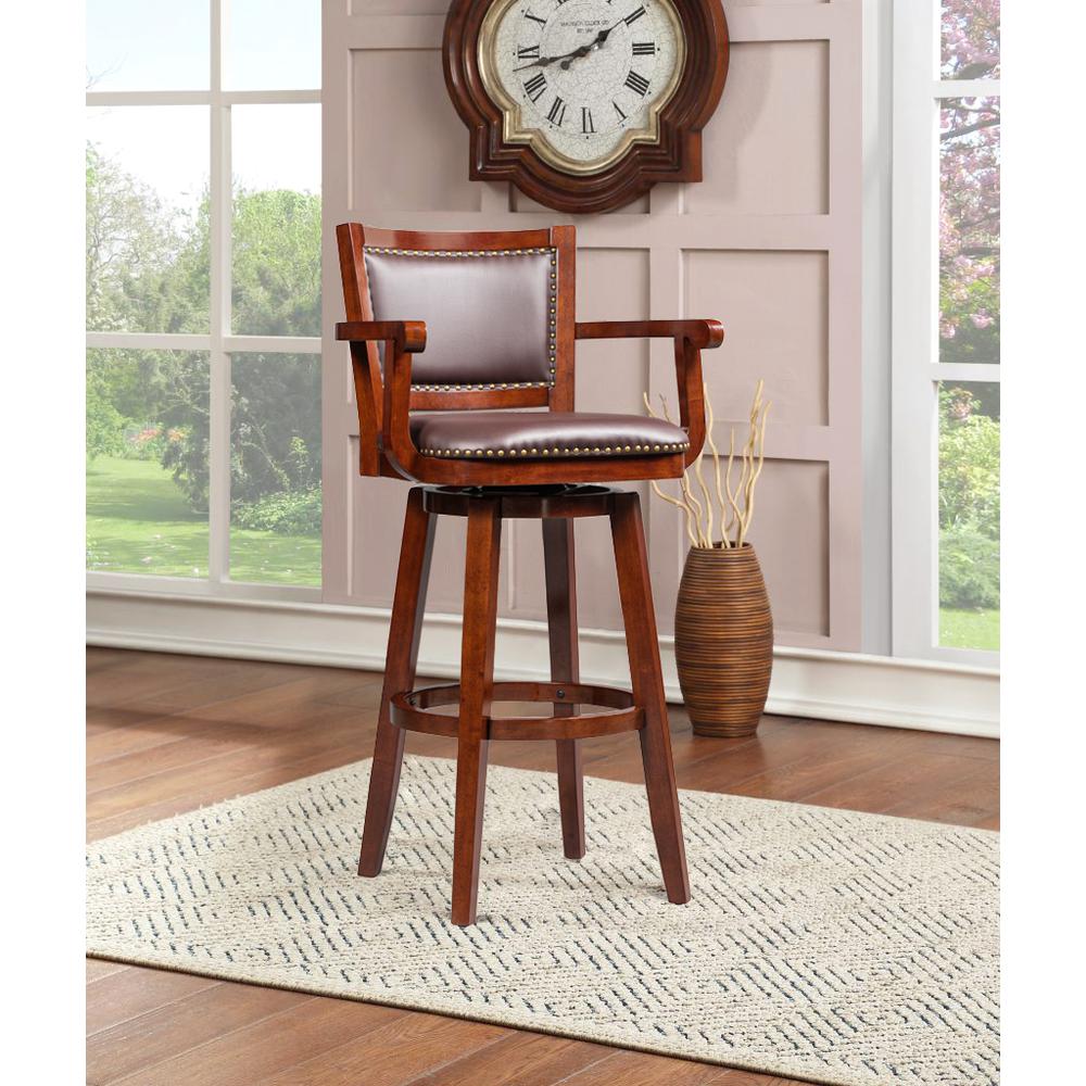 Broadmoor Extra Tall Swivel Bar Stool with Arms - Cherry. Picture 2
