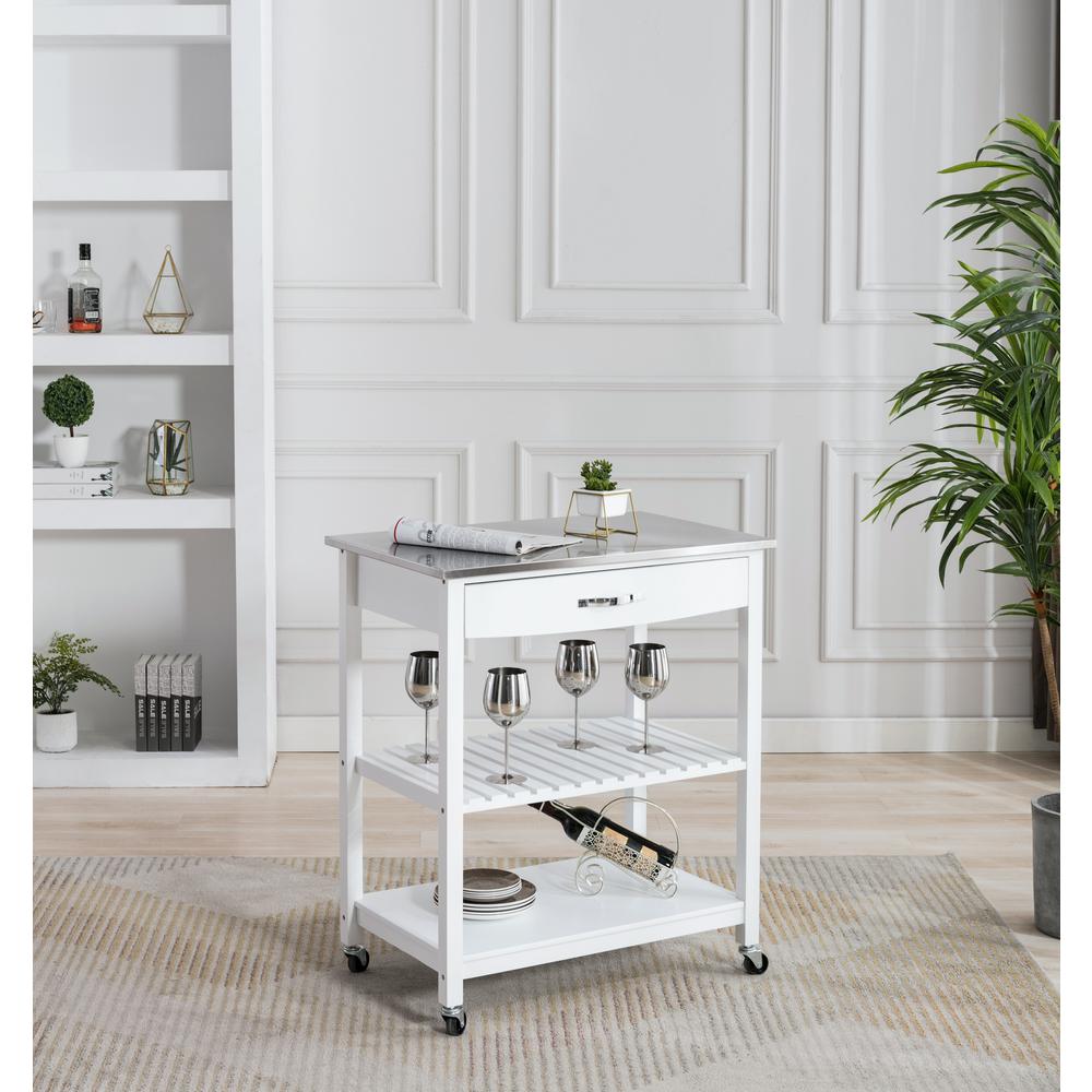 Holland Kitchen Cart With Stainless Steel Top - White. Picture 14
