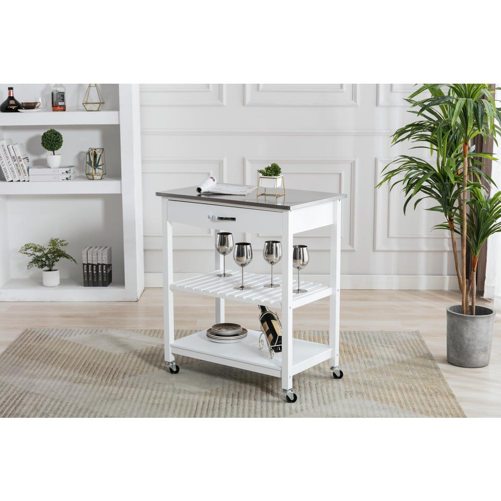 Holland Kitchen Cart With Stainless Steel Top - White. Picture 15
