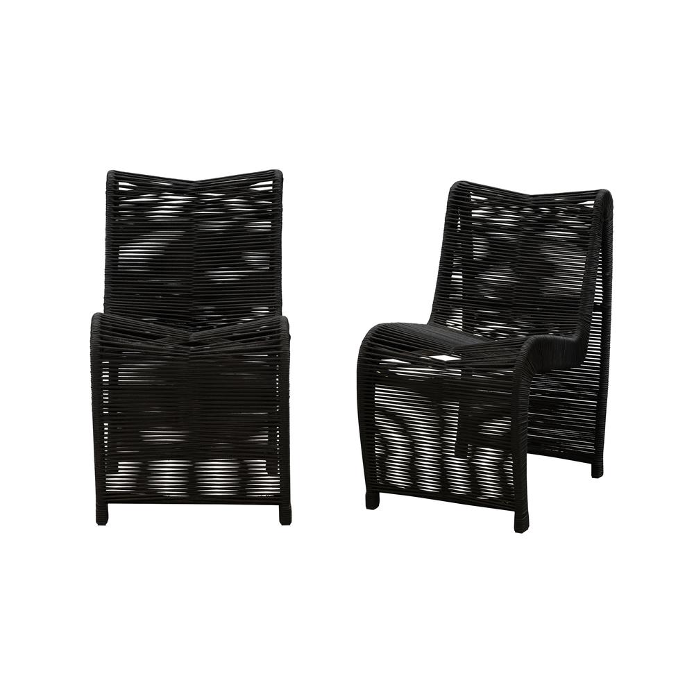 Lorenzo Rope Outdoor Patio Chairs, Set of 2 - Black. Picture 2