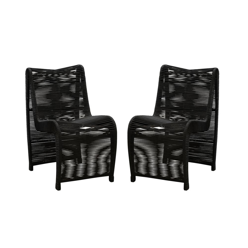 Lorenzo Rope Outdoor Patio Chairs, Set of 2 - Black. Picture 7