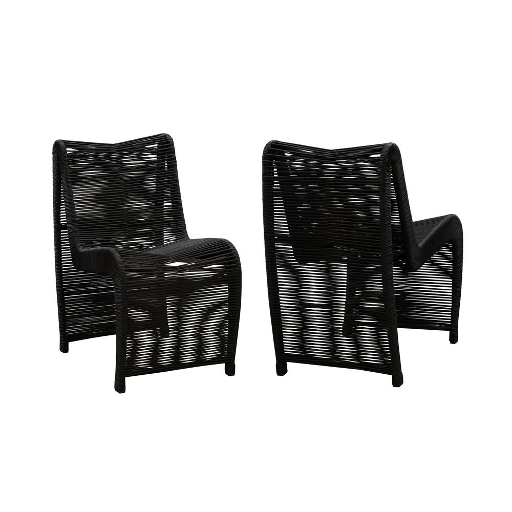 Lorenzo Rope Outdoor Patio Chairs, Set of 2 - Black. Picture 1